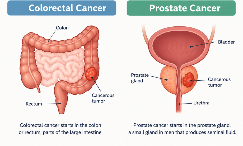 Colorectal and prostate cancer symptoms and warning signs