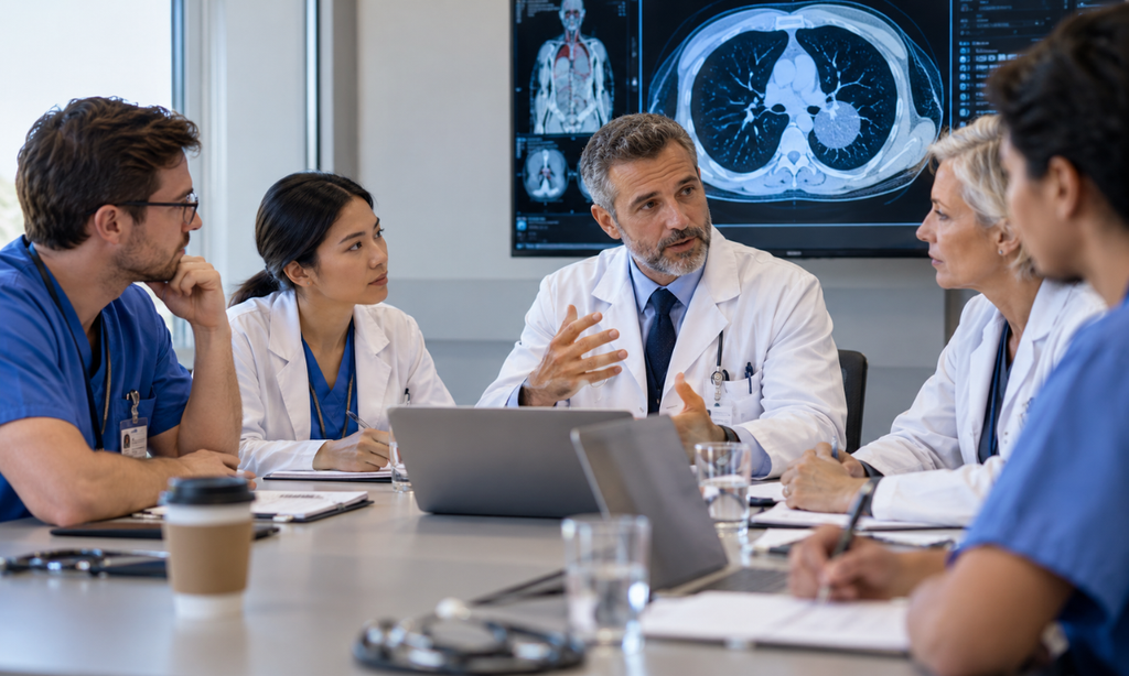 An oncologist explains treatment options, including surgery, chemotherapy, radiation therapy, targeted therapy, and immunotherapy.